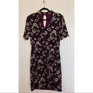 Reversible BCBG floral/purple mid dress